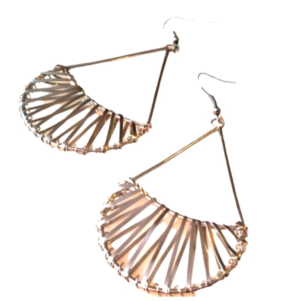 Geometric Triangle Dangling Earrings Silver Metal… - image 1